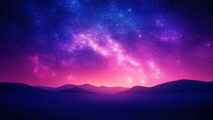 Create a vibrant cosmic background with a starry sky, glowing nebula clouds, and a smooth purple, pink, and blue gradient. Highlight a serene and limitless atmosphere with imaginative design.
