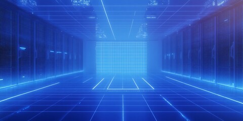 Futuristic blue digital corridor.