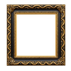 A horizontal ornate picture frame with a golden and black border featuring intricate rope-like details isolated on white background