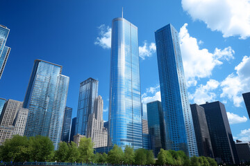 Fototapeta premium Modern Skyscrapers Against a Blue Sky
