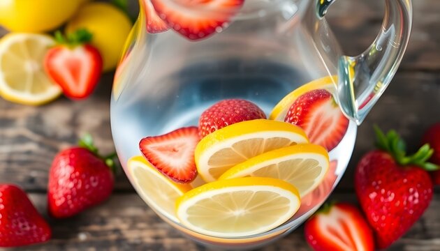 Refreshing Strawberry Lemon Infused Water Pitcher red cool food diet  