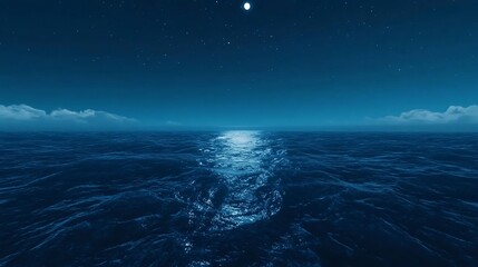 Fototapeta premium Night ocean scene with moonlight reflecting on water surface.