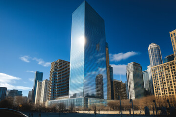 Fototapeta premium Modern Skyscrapers Against a Blue Sky