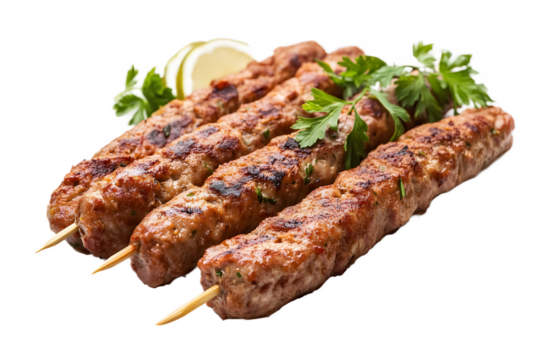 Flavorful Adana kebab on a transparent background. isolated background.