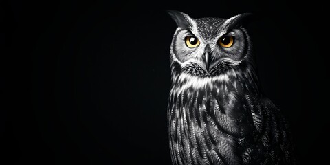 Fototapeta premium Animal illustration style concept. Majestic owl perched against a dark background.