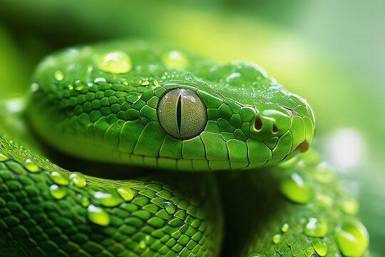close up of a green snake
