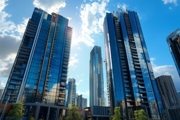 Fototapeta premium Modern Skyscrapers Against a Blue Sky