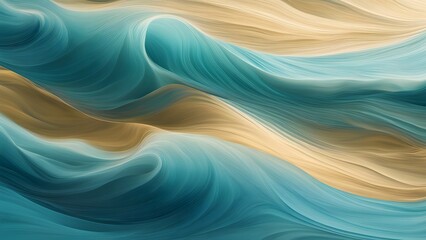 Abstract teal and beige wave background with flowing lines and smooth texture.