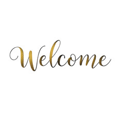 This elegant design features the word 'WELCOME' in a beautiful, gold script font. It's perfect for adding a touch of luxury and sophistication to any space