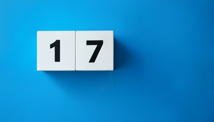 Banner number 17 on blue background, copy space. Generated image