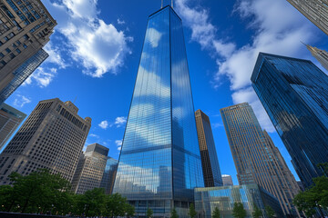 Fototapeta premium Modern Skyscrapers Against a Blue Sky