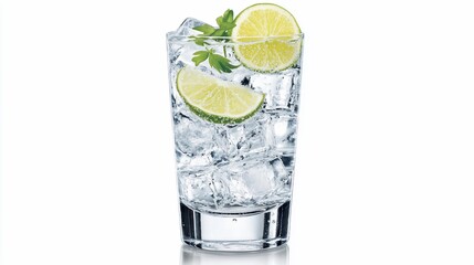 Refreshing lime drink in highball glass with ice.