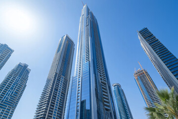 Fototapeta premium Modern Skyscrapers Against a Blue Sky