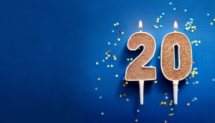 Banner number 20 on blue background, copy space. Generated image