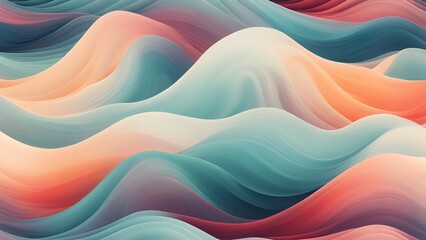 Abstract seamless pattern with flowing pastel waves in teal, peach, and burgundy tones.