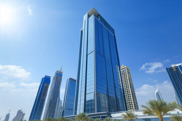 Fototapeta premium Modern Skyscrapers Against a Blue Sky