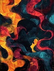 Design a striking image showcasing a side view of a person deep in thought, surrounded by swirling questions symbolizing complex ethical dilemmas Use contrasting colors to emphasize the moral struggle