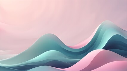 Abstract pastel pink and teal wavy background.