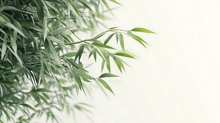 Obraz premium Lush green bamboo leaves against white background.