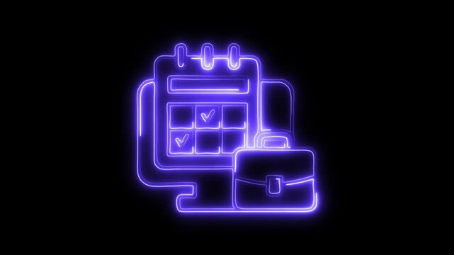Glowing neon Calendar Event  icon isolated on black background. HD Video motion graphic animation - Powered by Adobe