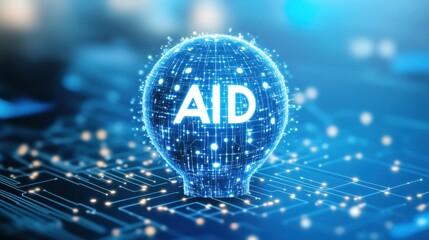 Futuristic glowing globe representing artificial intelligence amidst a digital background