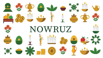 Nowruz Haft-Seen Table Elements on White Background