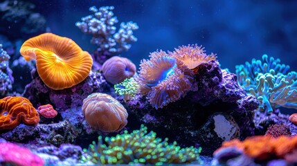 Obraz premium vibrant coral reef teeming with marine life showcases colorful corals, anemones, and various textures, creating mesmerizing underwater scene