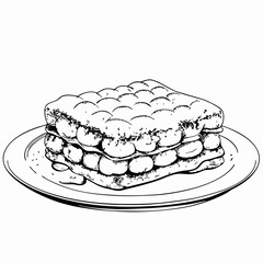 Black-and-white illustration of a tiramisu dessert