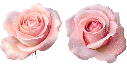Elegant Glittering Pink Roses: Stunning Floral Design with Sparkling Details for Romantic Decor, Weddings, and Digital Art