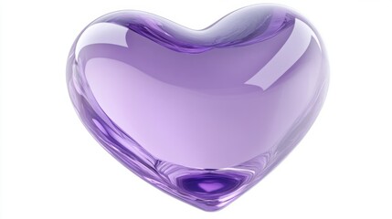 A glossy heart in soft lavender, with a radiant and smooth texture, isolated on white