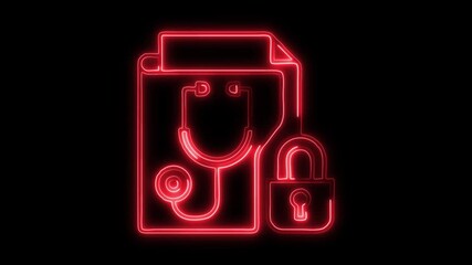 Glowing neon Medical History  icon isolated on black background. HD Video motion graphic animation