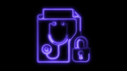 Glowing neon Medical History  icon isolated on black background. HD Video motion graphic animation