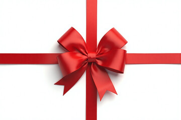 bright red satin ribbon forming neat bow on pure white background