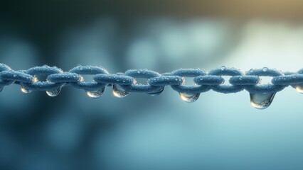 Glowing water droplets align perfectly in a seamless chain, symbolizing how small elements connect to create unity, harmony, and simplicity in a surreal setting