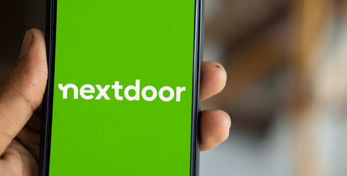 Dhaka, bangladesh- 21 Nov 2024: nextdoor logo is displayed on smartphone. Nextdoor Holdings, Inc. is an American social networking platform.