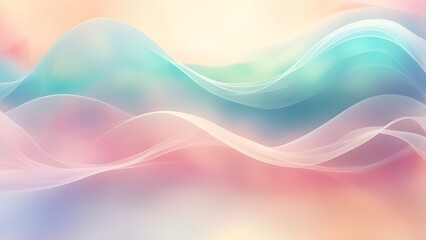 Abstract pastel background with flowing, translucent waves in pink and teal.