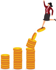 Financial instability uncertainty or unstable investment market risky situation or economic recession crisis or bankruptcy concept businesswoman investor falling from stack of unstable money coins