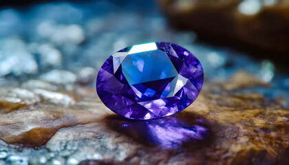 Tanzanite Gemstone - close-up of a striking tanzanite crystal gem stone, capturing the deep blue-violet hues and natural beauty
