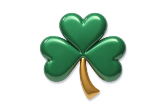 stylized three leaf clover with shiny metallic finish on white background