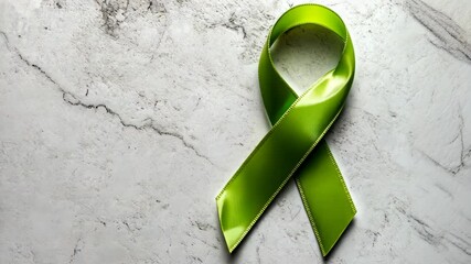 Green ribbon symbolizes support for mental health awareness initiatives on a textured surface