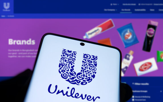Dhaka, Bangladesh- 18 Jan 2025: unilever logo is displayed on smartphone. Unilever PLC is a British multinational fast-moving consumer goods company.