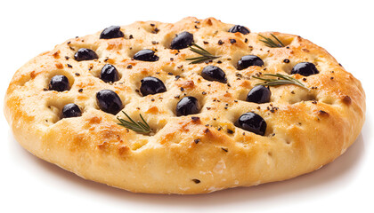 Traditional Italian Focaccia with black olives and rosemary - homemade flat bread focaccia