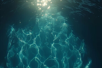 Underwater sunlit pool, ripples, dark blue, relaxing background