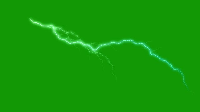 Lightning Strike on Green Screen Chroma Key Background.