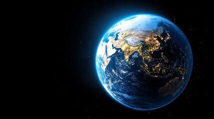 Obraz premium Stunning Earth globe vividly glows against dark space background. AI Generated