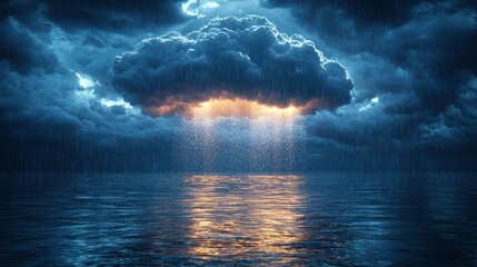 Obraz premium Stormy ocean, rain cloud, dramatic sky, sea reflection, weather