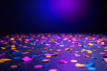 Dark blue to purple gradient with sparkling surface and confetti