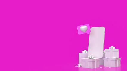 White Mobile and Gift box on pink  Background 3d rendering.