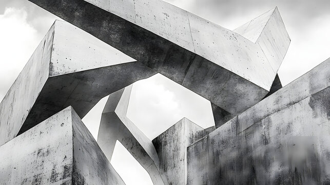 A minimalist abstract with sharp angular shapes in black and white creating bold contrasts and a sense of stark simplicity 