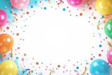 balloons confetti streamers on soft watercolor style white background